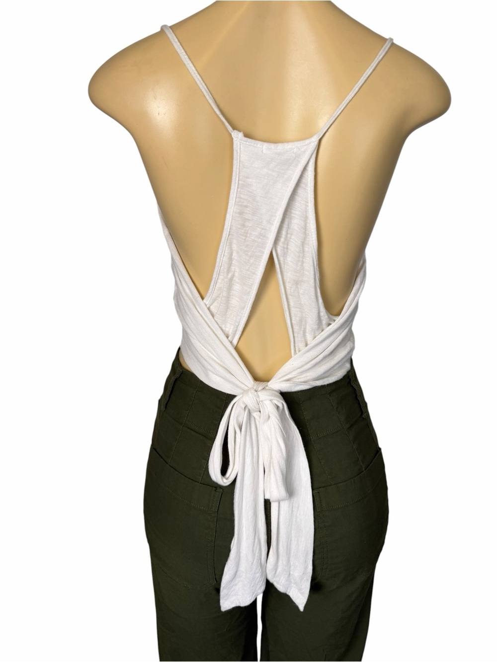 Comune Crop spaghetti strap white tie open back tank Top Medium